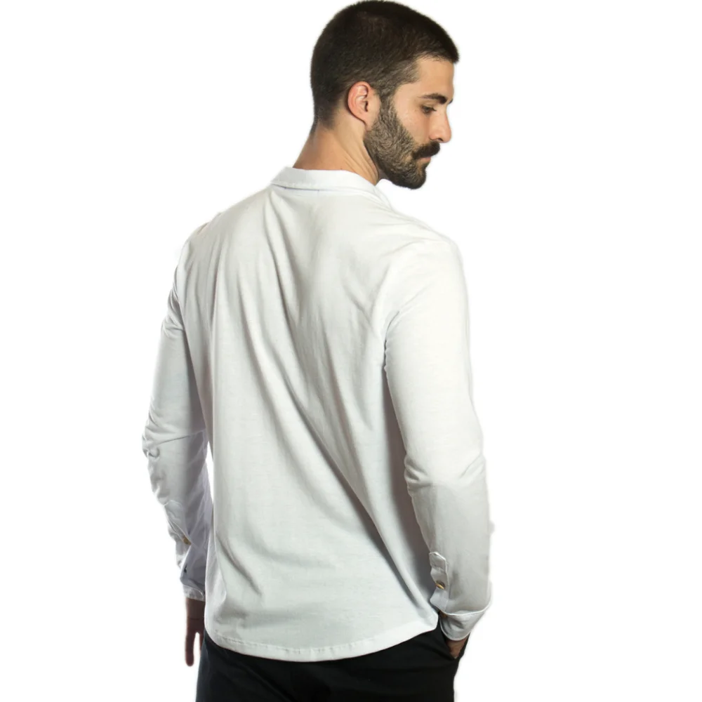 Camisa Malha Sustentável Manga Longa Homem Moderno Verde