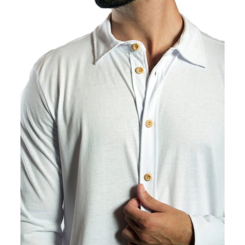 Camisa Malha Sustentável Manga Longa Homem Moderno Verde