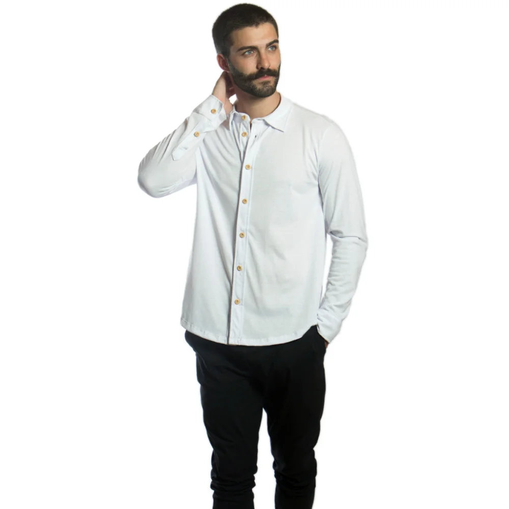 Camisa Malha Sustentável Manga Longa Homem Moderno Verde