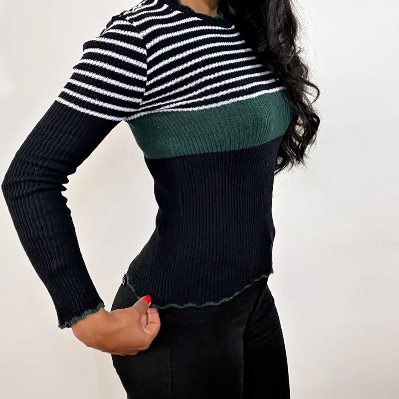 Inverno Tendencia Onda Manga Longa Blusa Rosa Chiclete