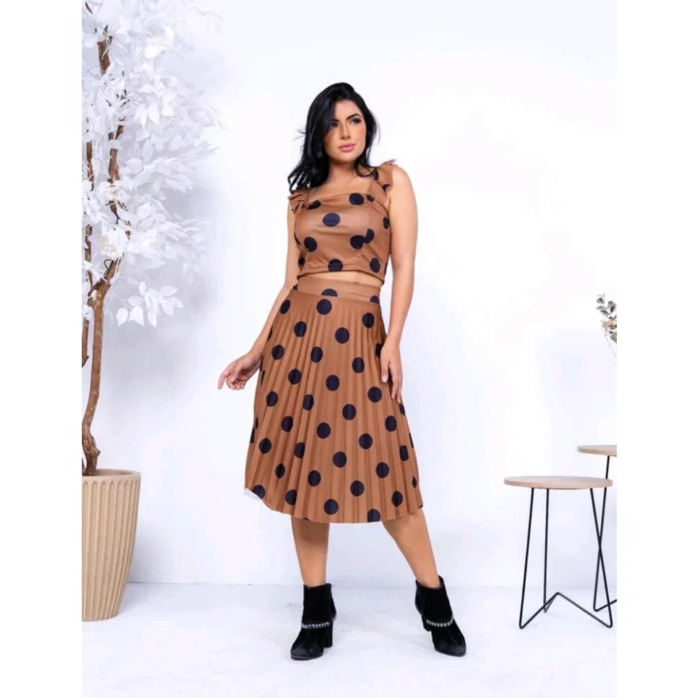 Tendência anos 60: Saia Midi plissado poá cod 037 Azul Bebê