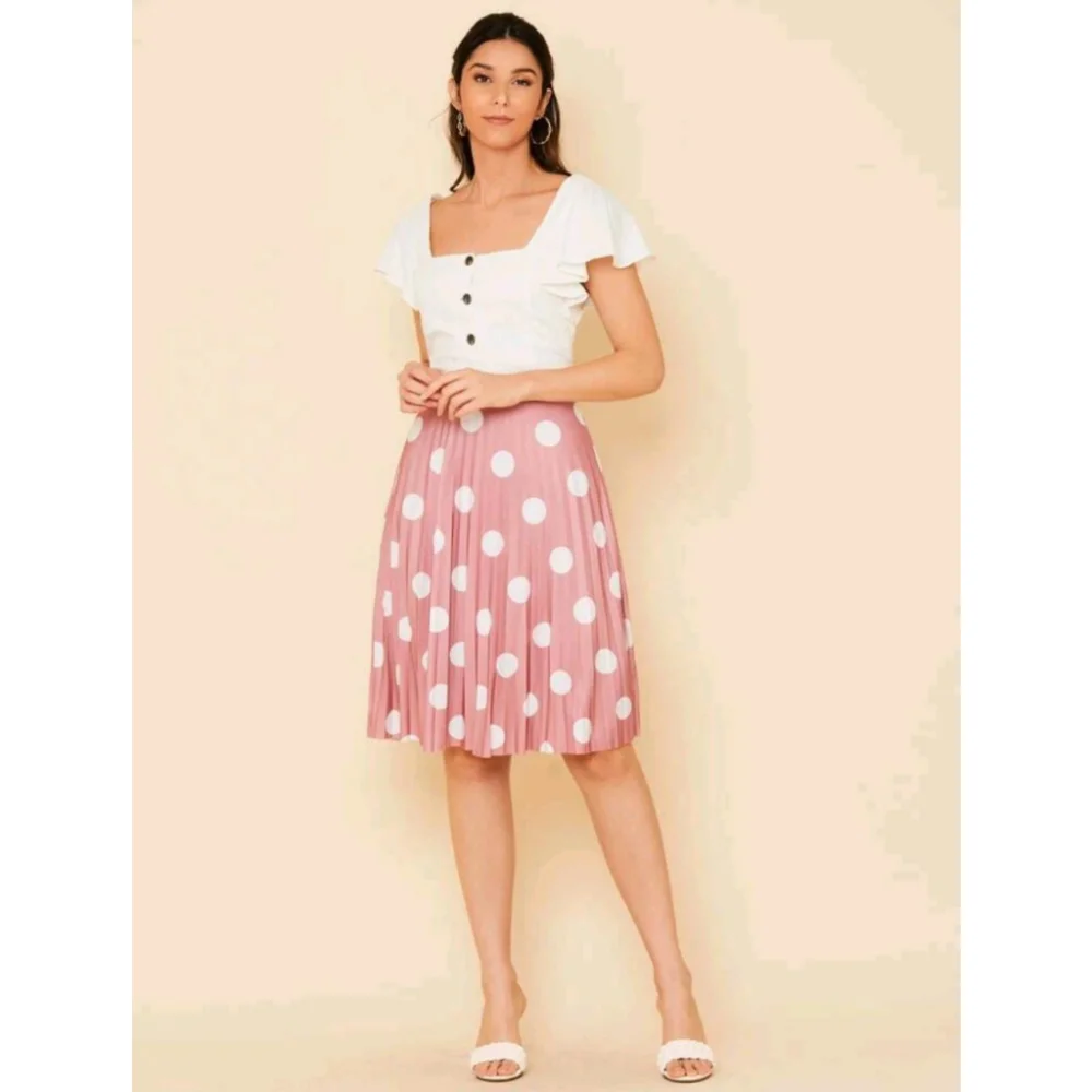 Tendência anos 60: Saia Midi plissado poá cod 037 Azul Bebê