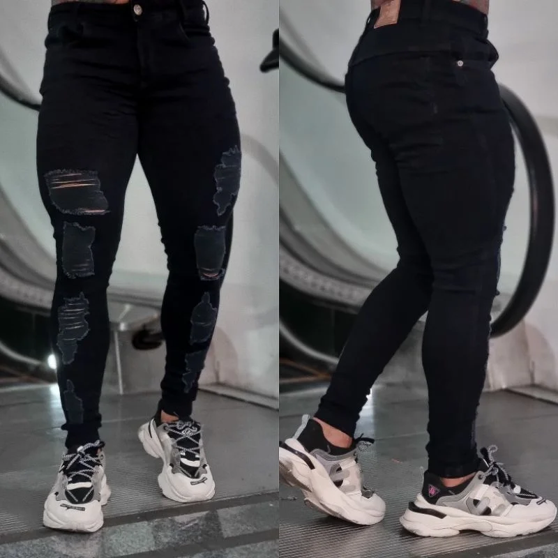 Fashion Week Calça Jeans Masculina Slim Fit Destroyed Skinny 6