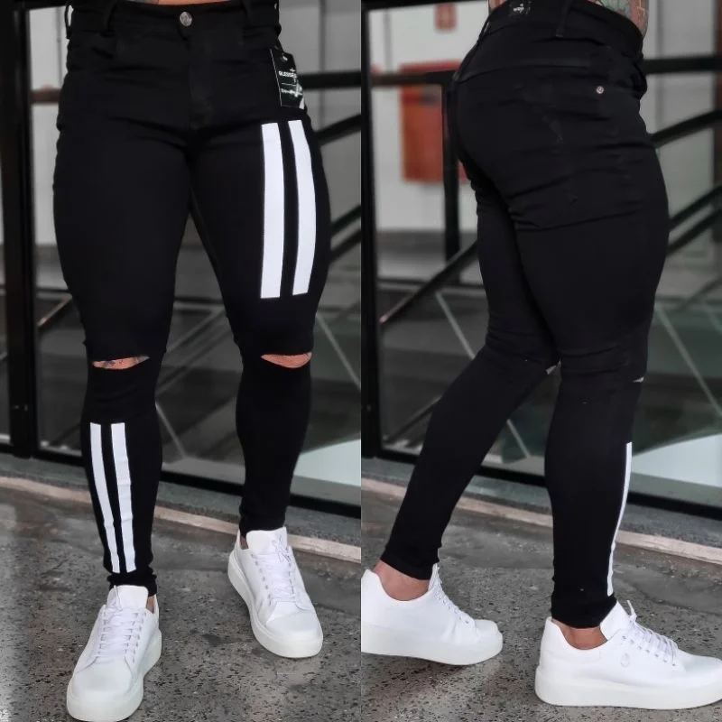Fashion Week Calça Jeans Masculina Slim Fit Destroyed Skinny 6