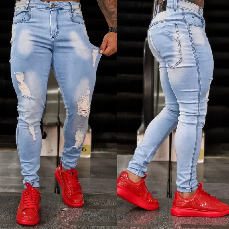 Fashion Week Calça Jeans Masculina Slim Fit Destroyed Skinny 6