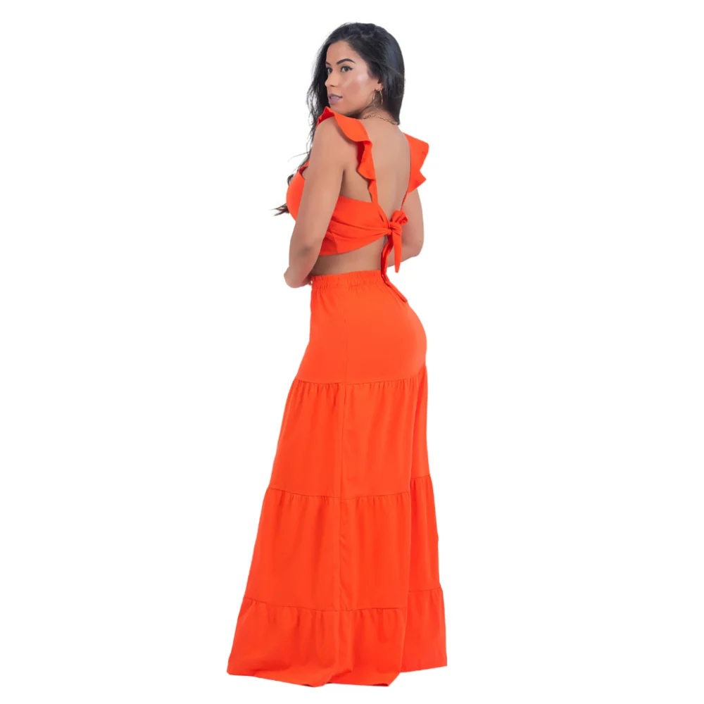 Moda feminina: Saia Longa + Cropped Top Casual Longo Preto