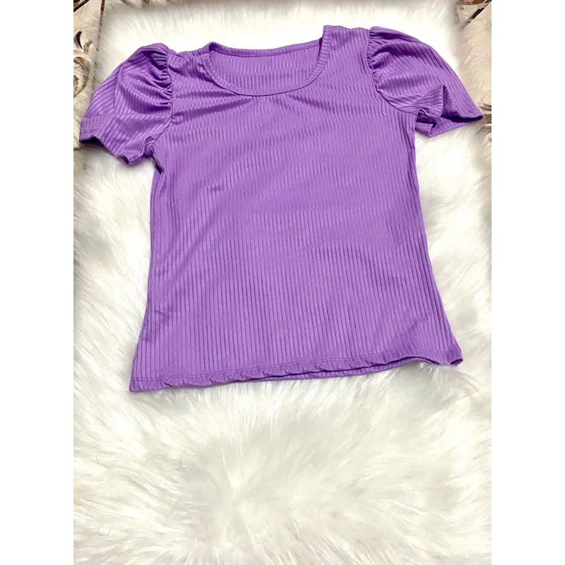 Blusa Princesa Feminina Manga Curta Canelada Cinza