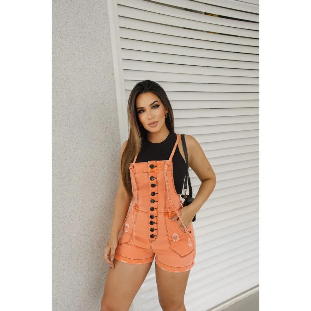 Macaquinho Feminino Laranjado Jardineira 34 ao 46 40