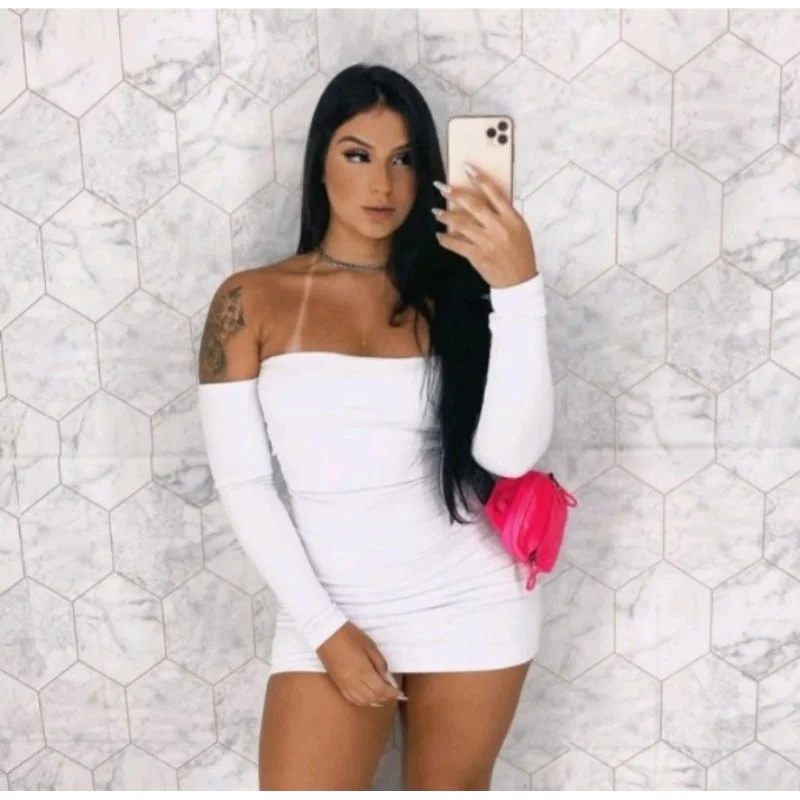 Lindo Vestido Tubinho Tomara Que Caia Ciganinha com Manga - Cores Variadas Vinho