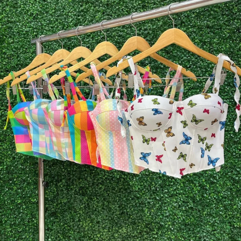 Corset com bojo floral onça amarrar no ombro, colorido e candy colors 5-bolinha candy