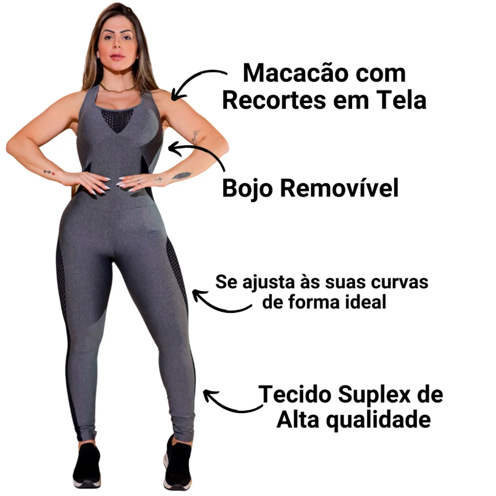 Envio Rápido - Macacão Fitness Feminino com Bojo para Academia MESCLA