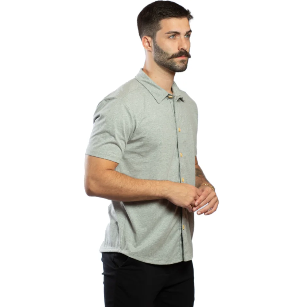 Malha Ecológica Camisa de Botão Masculina Feita de Garrafa Pet Grafite