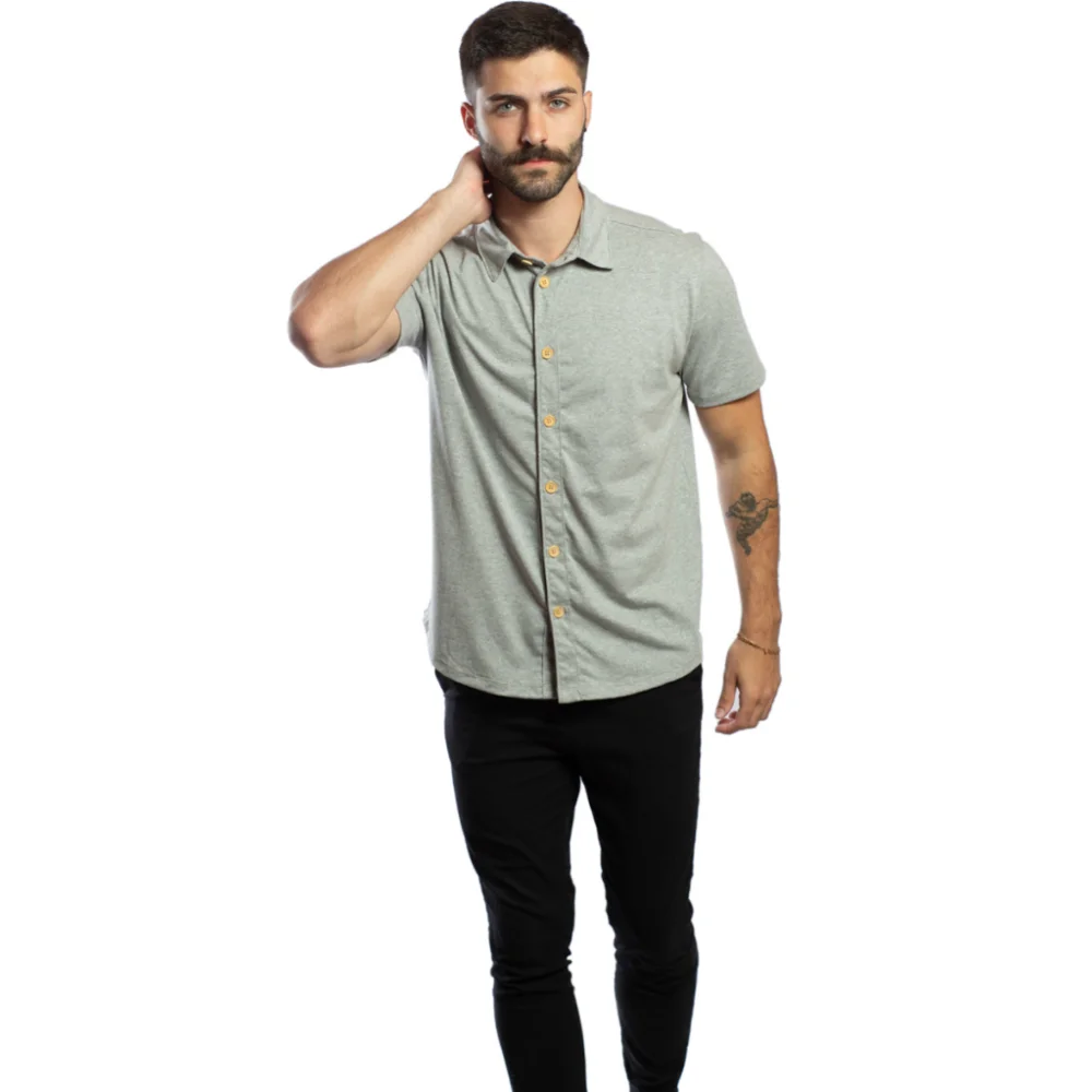 Malha Ecológica Camisa de Botão Masculina Feita de Garrafa Pet Grafite