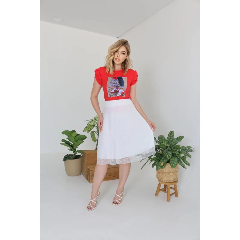 Saia lisa tule midi feminina evangélica Branco