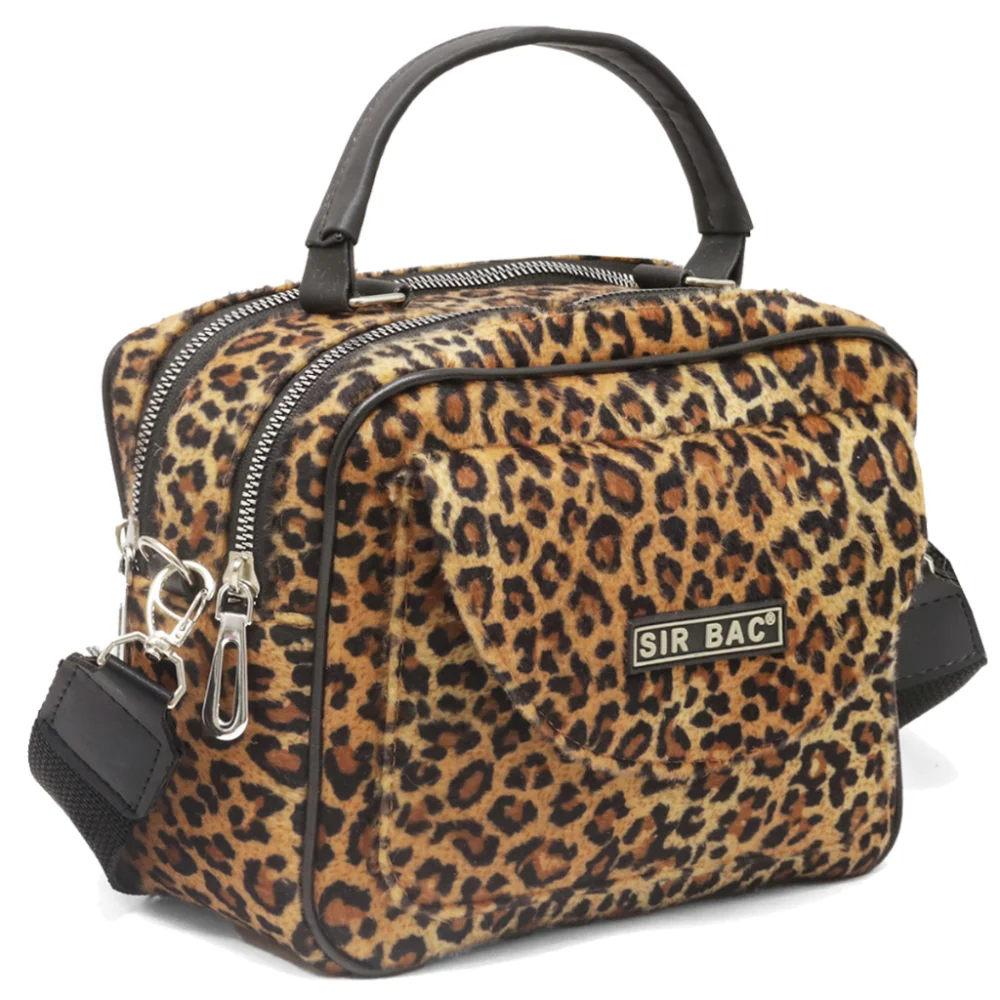 Bolsa Multicompartimento Animal Print PANTONE com Alça Traversal PINK COM ONÇA