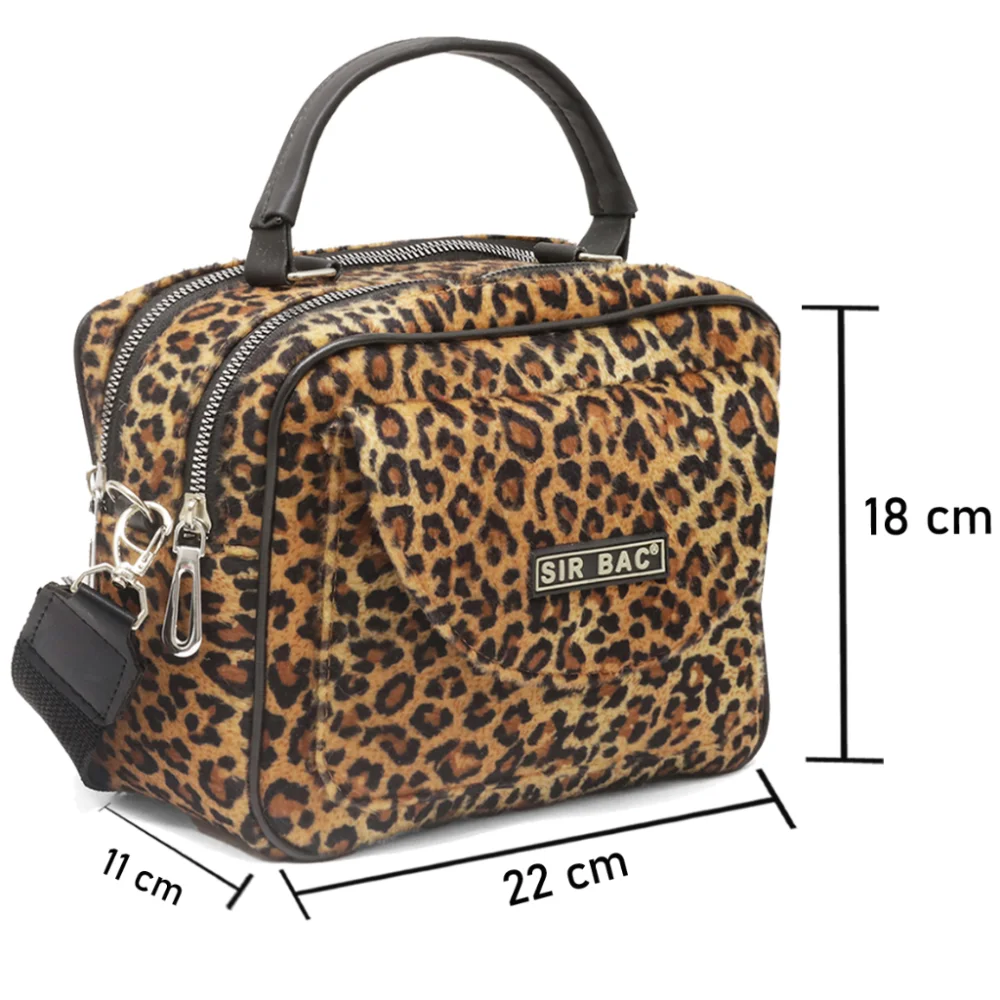 Bolsa Multicompartimento Animal Print PANTONE com Alça Traversal PINK COM ONÇA