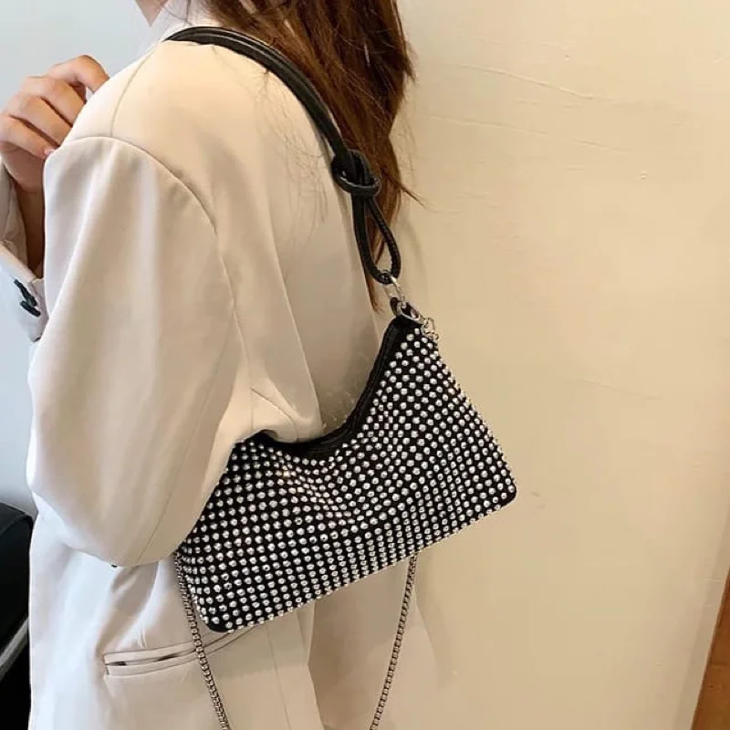 Promoção Bolsa Feminina Transversal Grande de Festa Balada Strass Brilho Presente WT-040 Prata