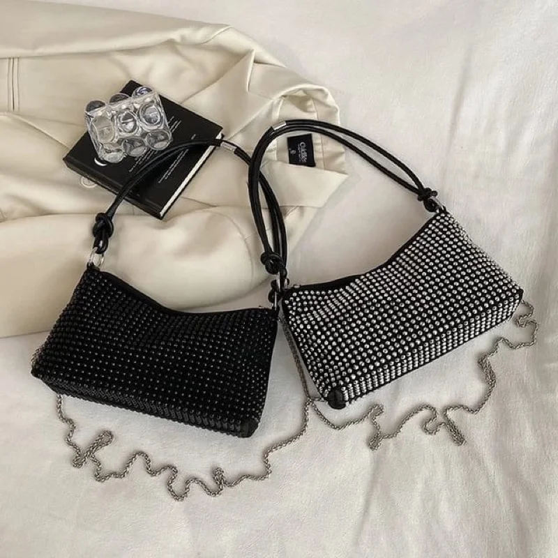 Promoção Bolsa Feminina Transversal Grande de Festa Balada Strass Brilho Presente WT-040 Prata