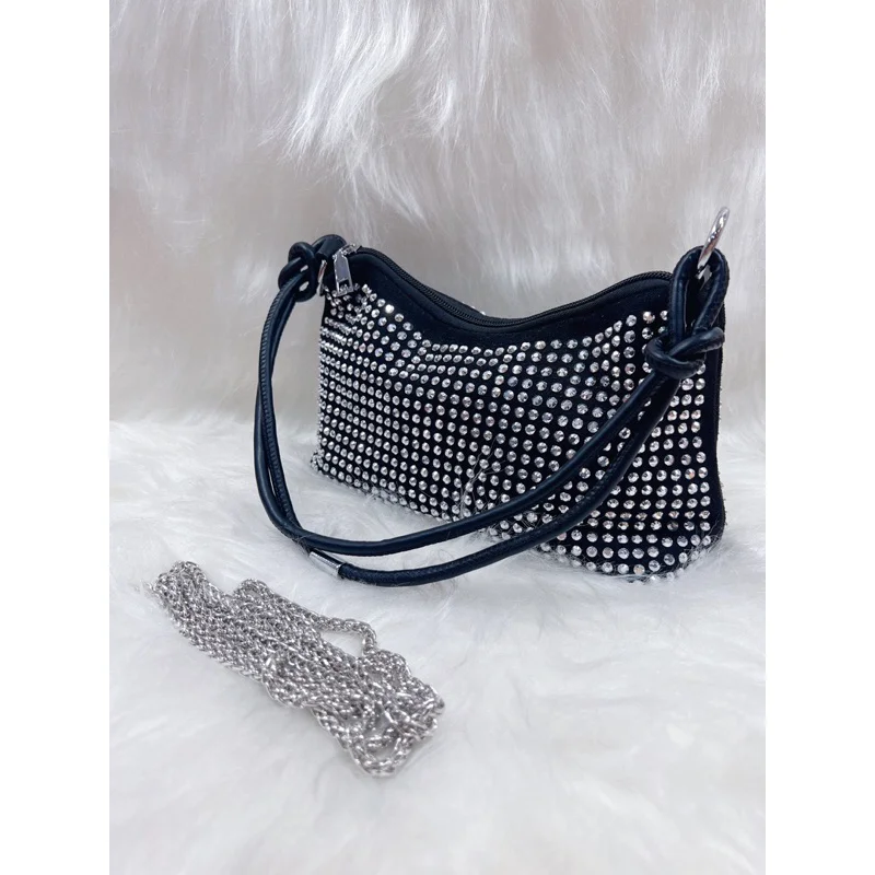 Promoção Bolsa Feminina Transversal Grande de Festa Balada Strass Brilho Presente WT-040 Prata