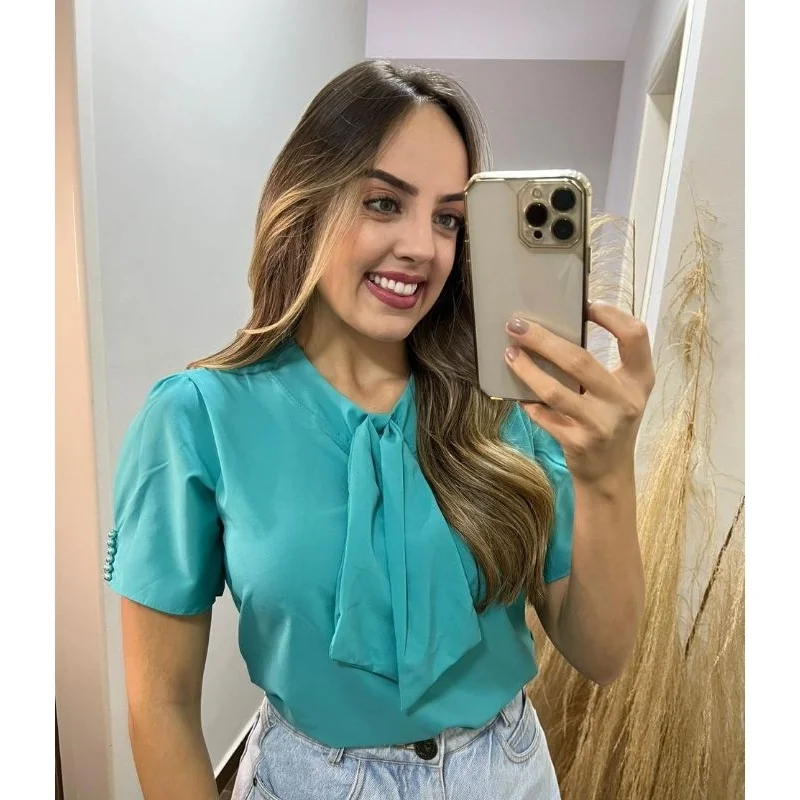 Moda Evangélica Blusa Social Feminina Manga Curta 654