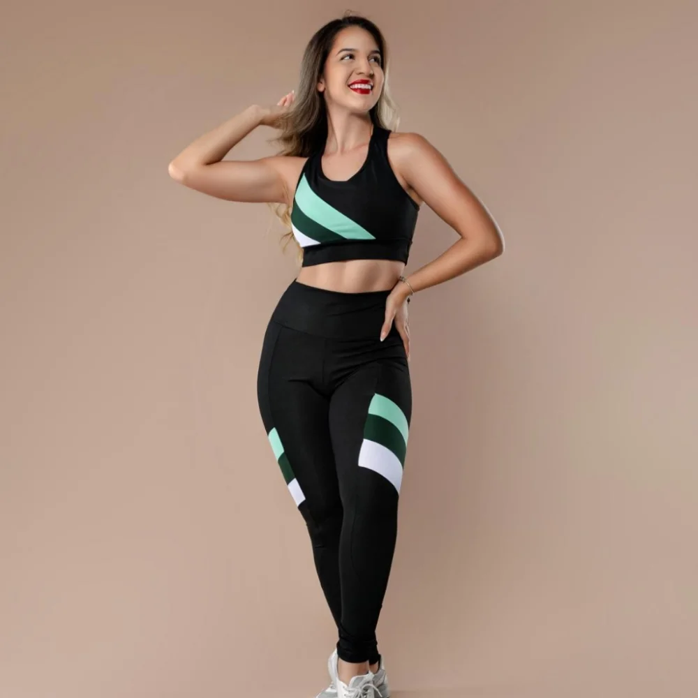 Conjunto Moda Fitness Calça Legging + Top Roupa de Academia P 34/36