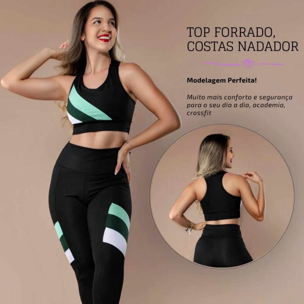 Conjunto Moda Fitness Calça Legging + Top Roupa de Academia P 34/36