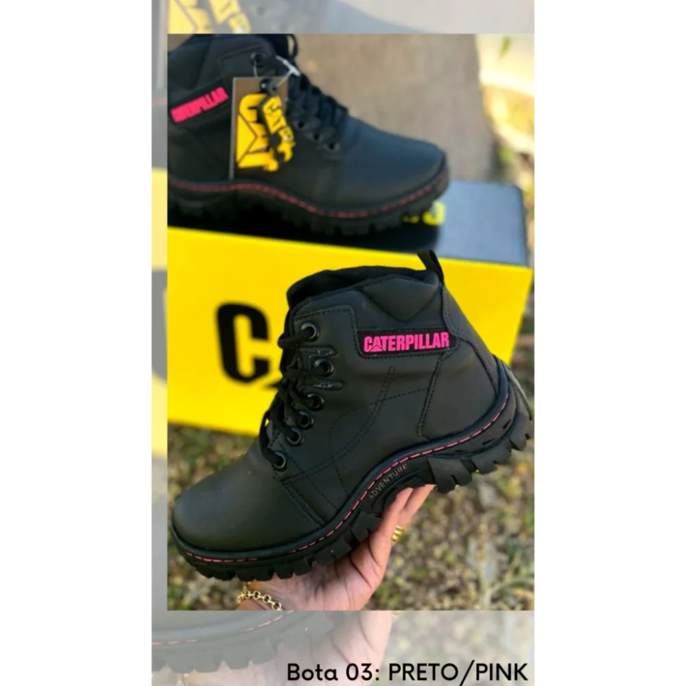 Promoção Bota Adventure Caterpillar Feminina Reforçada em Lona - REF 03 PRETO/PINK