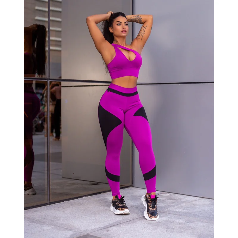 Top conjunto fitness legging academia com bojo Preto com rosa