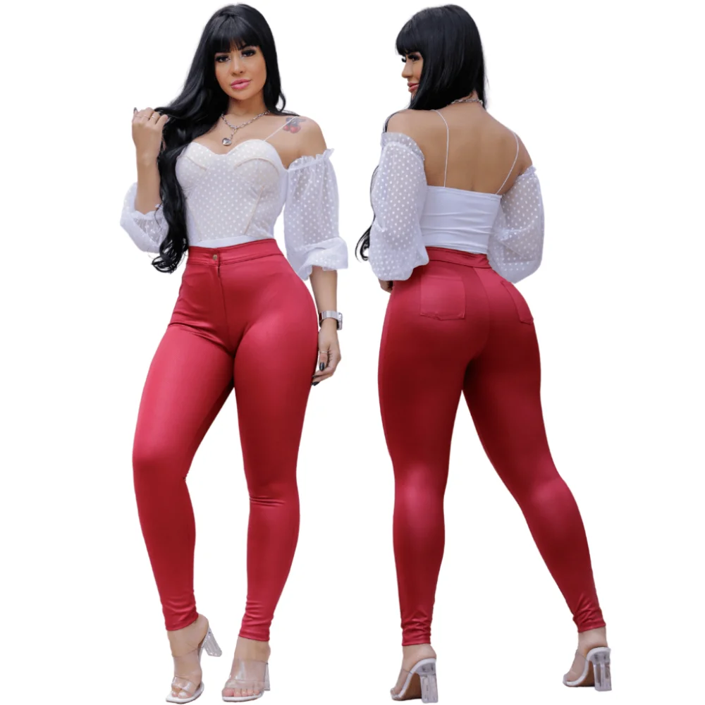Hot Pants Cintura Alta Disco Cirre - Calça Feminina Levanta Bumbum Vermelha