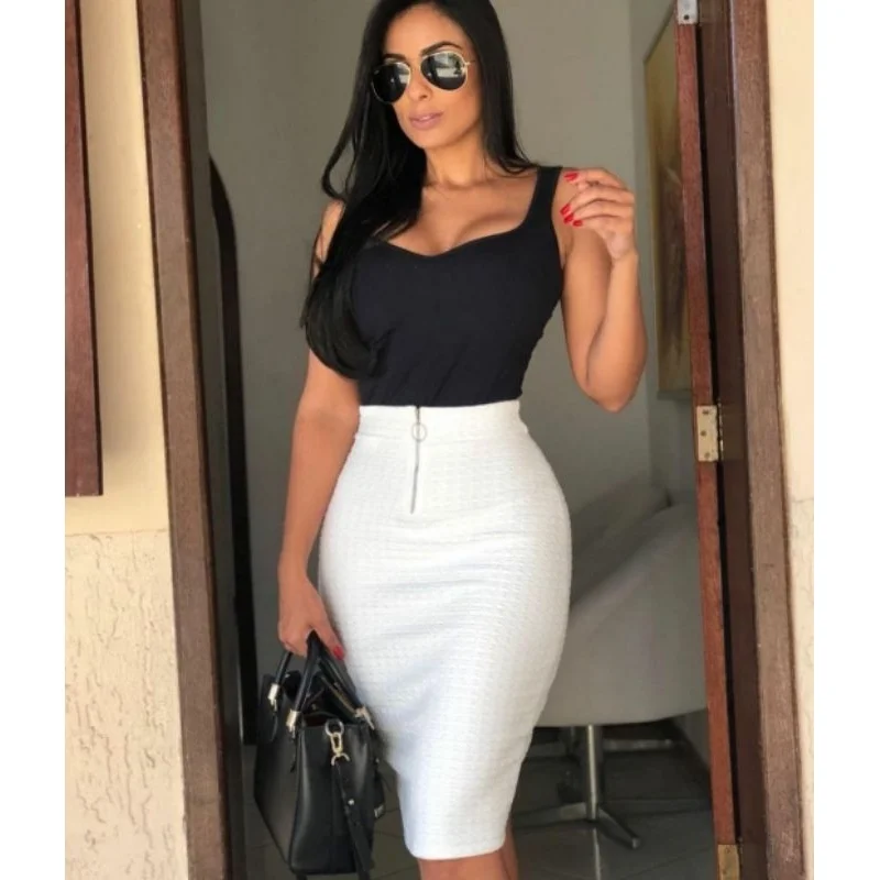 Saia evangélica midi reta com zíper - Preto, Branco, Marsala e Rosa Preto