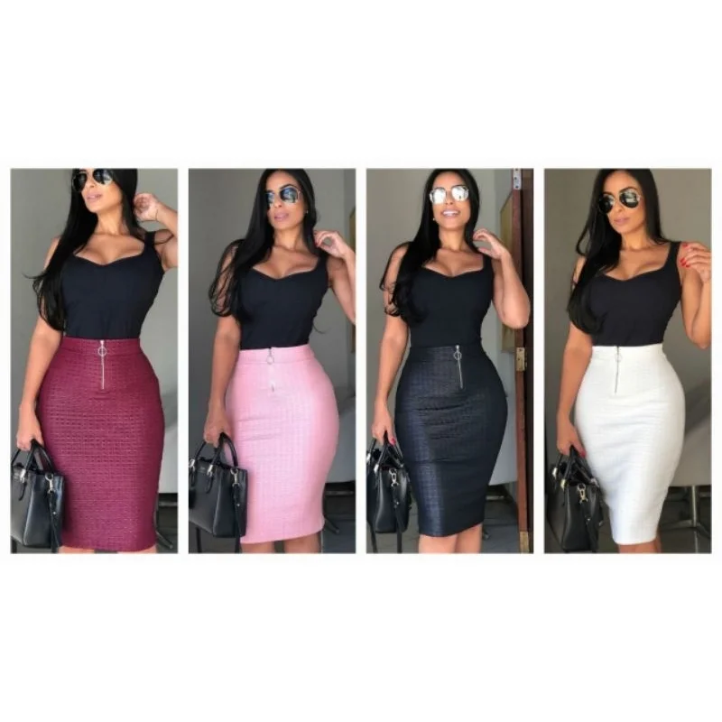 Saia evangélica midi reta com zíper - Preto, Branco, Marsala e Rosa Preto