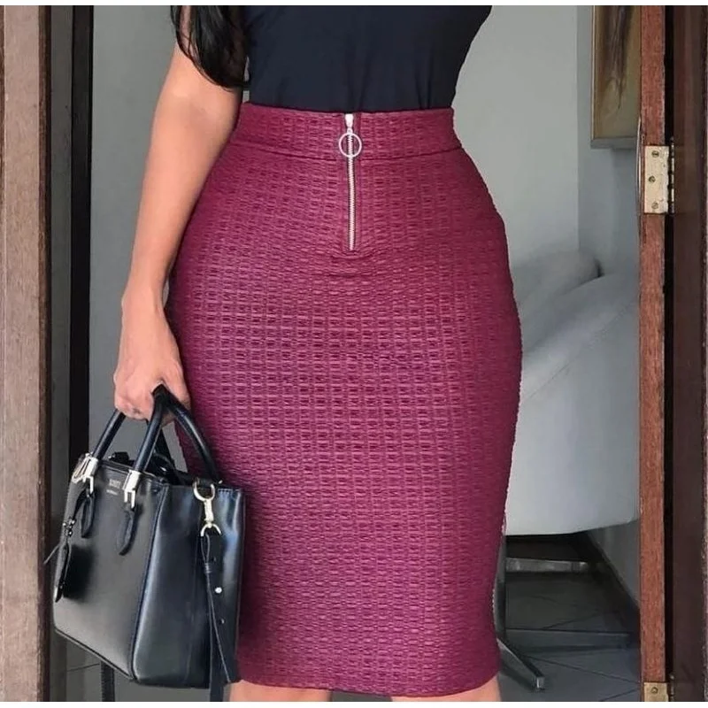 Saia evangélica midi reta com zíper - Preto, Branco, Marsala e Rosa Preto