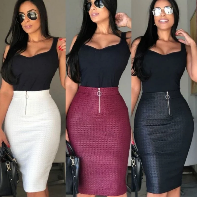 Saia evangélica midi reta com zíper - Preto, Branco, Marsala e Rosa Preto