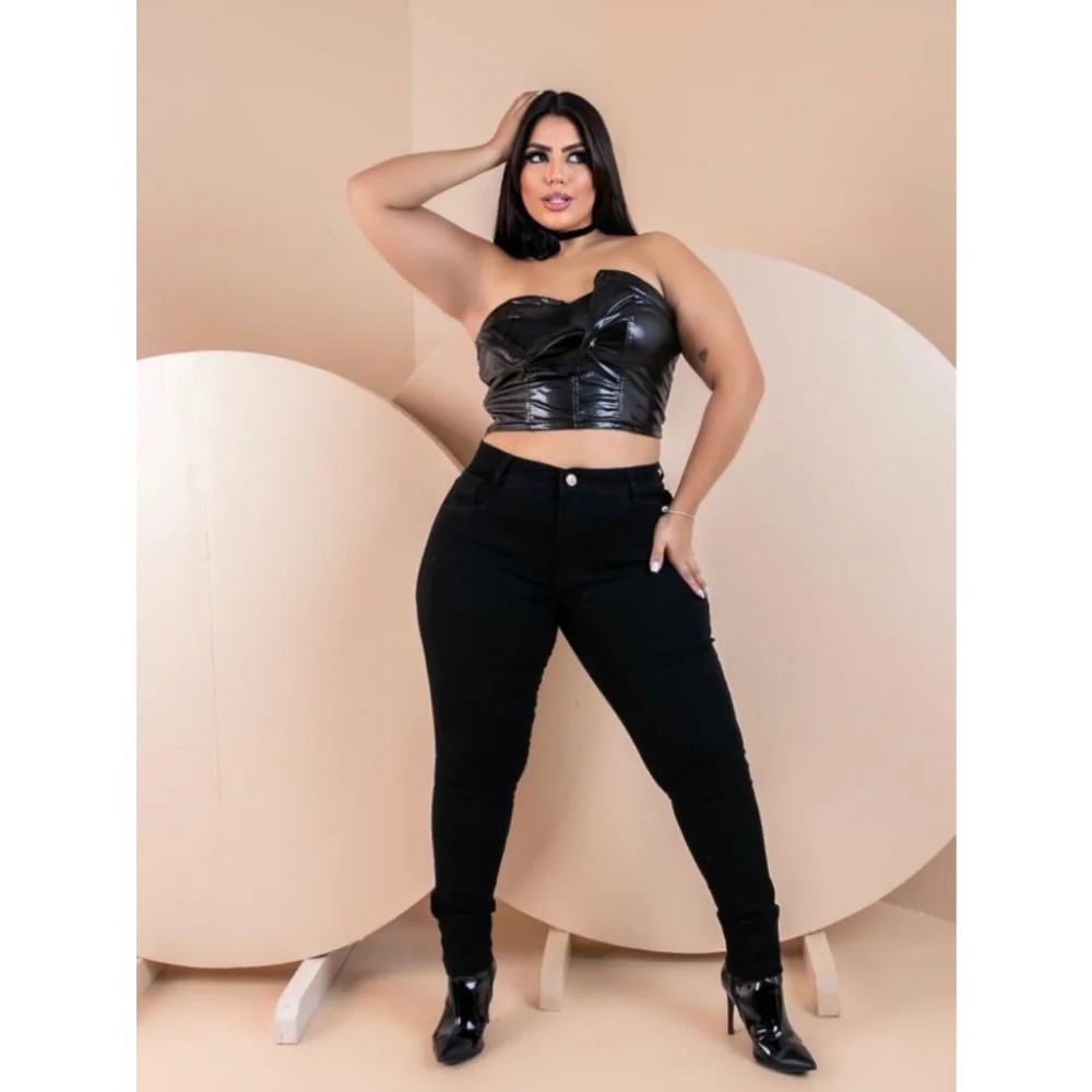 Calça Plus Size Feminina Preta Skinny Cintura Alta em Lycra 46