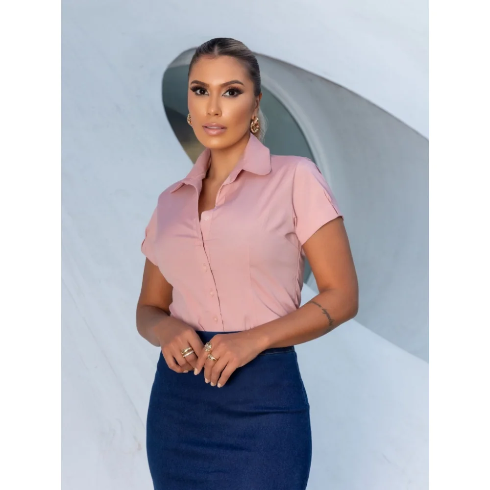 Blusa Feminina Manga Curta Branca Lisa Slim | Moda Evangélica Preto