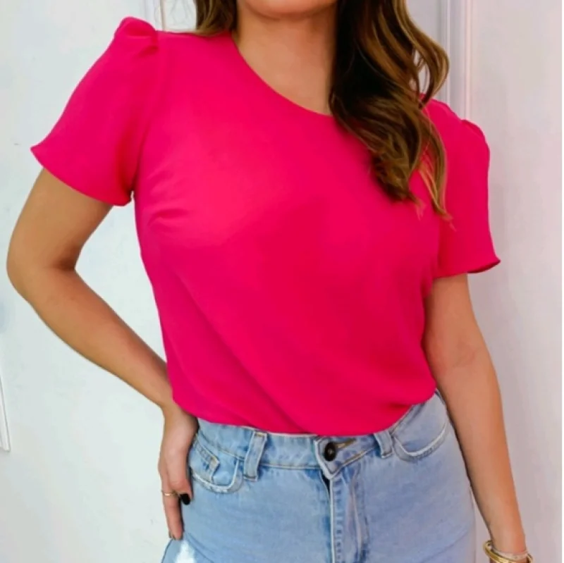 Tendência Verão 2023: Blusa Feminina Manga Curta em Várias Cores Verde Bandeira Duna