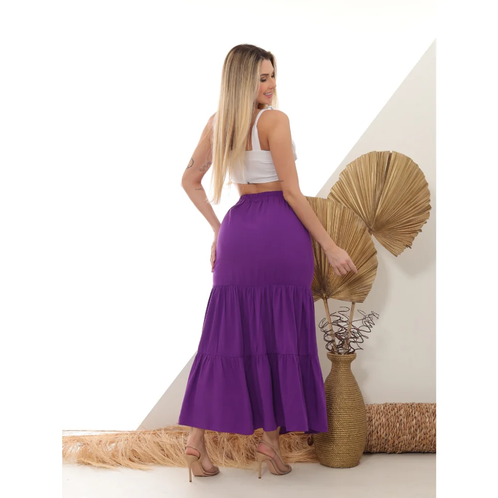 Saia longa de viscose feminina, liso cor verão Preto