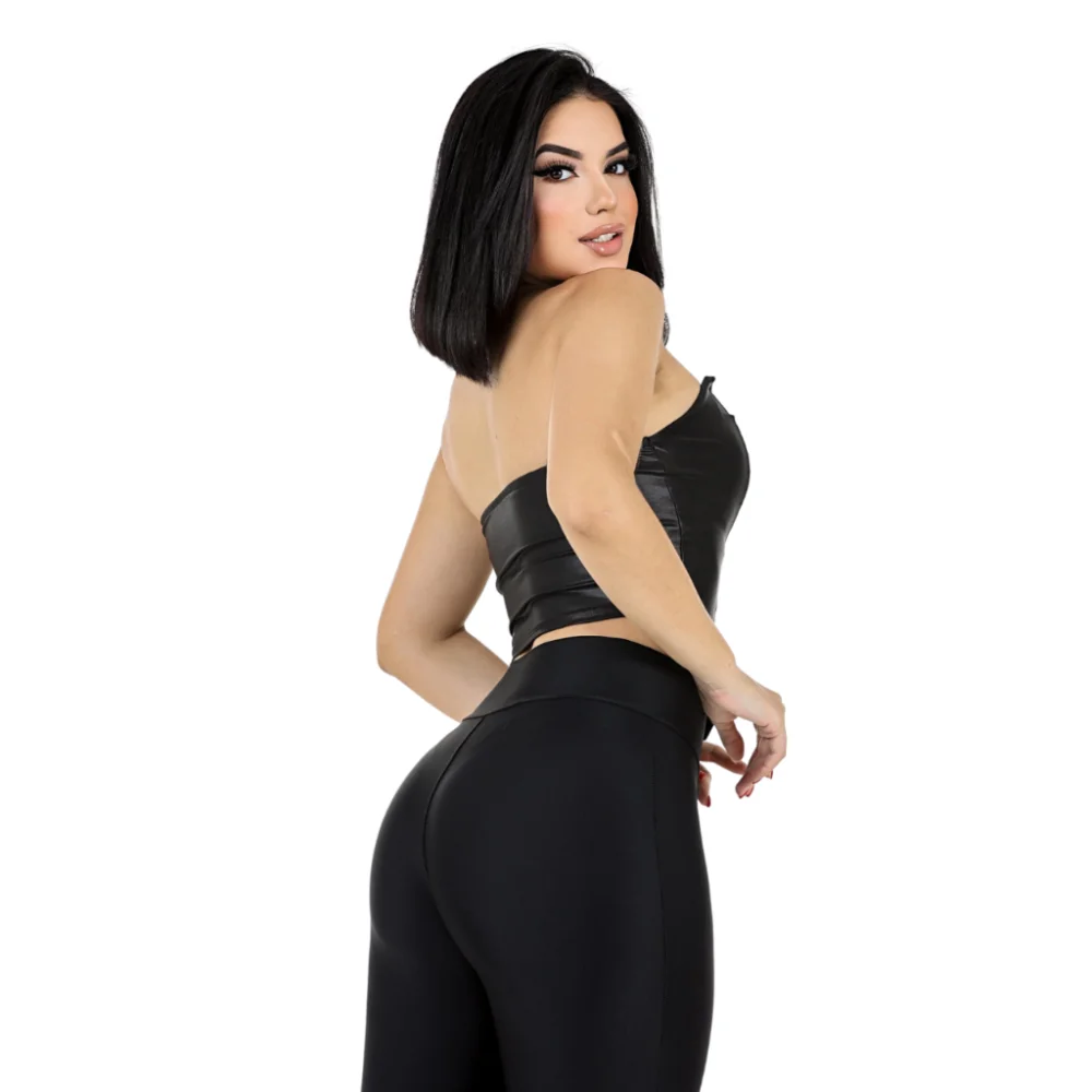Corset Cropped Feminino Couro Fake Preto Morcego Tomara Que Caia Verde Militar