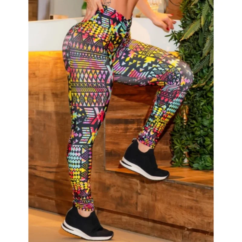 Legging Estampada Preta em Suplex - Ideal para Academia, Caminhada e Prática de Esportes P