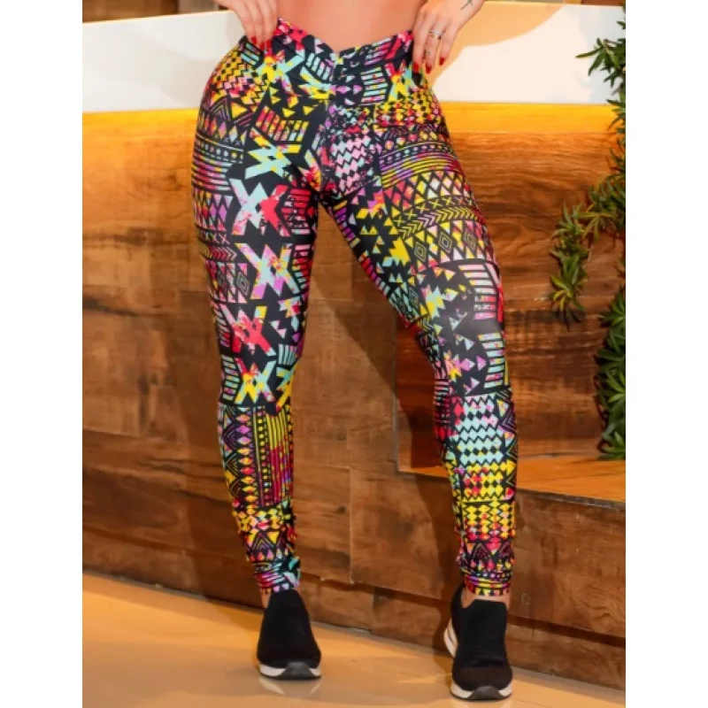 Legging Estampada Preta em Suplex - Ideal para Academia, Caminhada e Prática de Esportes P