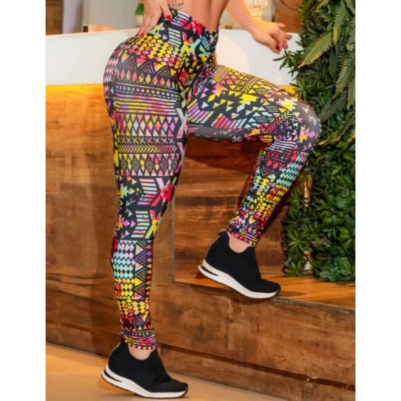 Legging Estampada Preta em Suplex - Ideal para Academia, Caminhada e Prática de Esportes P