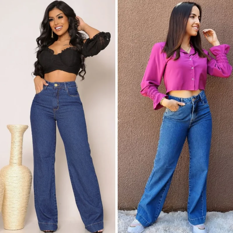 Calça Feminina Wide Leg Cintura Alta em Jeans Premium CLARA RASGADA