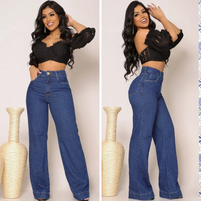 Calça Feminina Wide Leg Cintura Alta em Jeans Premium CLARA RASGADA