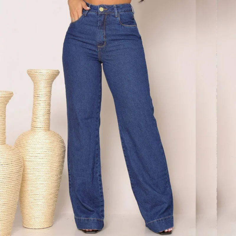 Calça Feminina Wide Leg Cintura Alta em Jeans Premium CLARA RASGADA