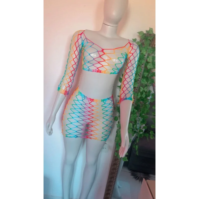 Vestido Rede Multicolorido Saída de Praia Tamanho Único - Traje Mel Maia Conjunto multicolorido