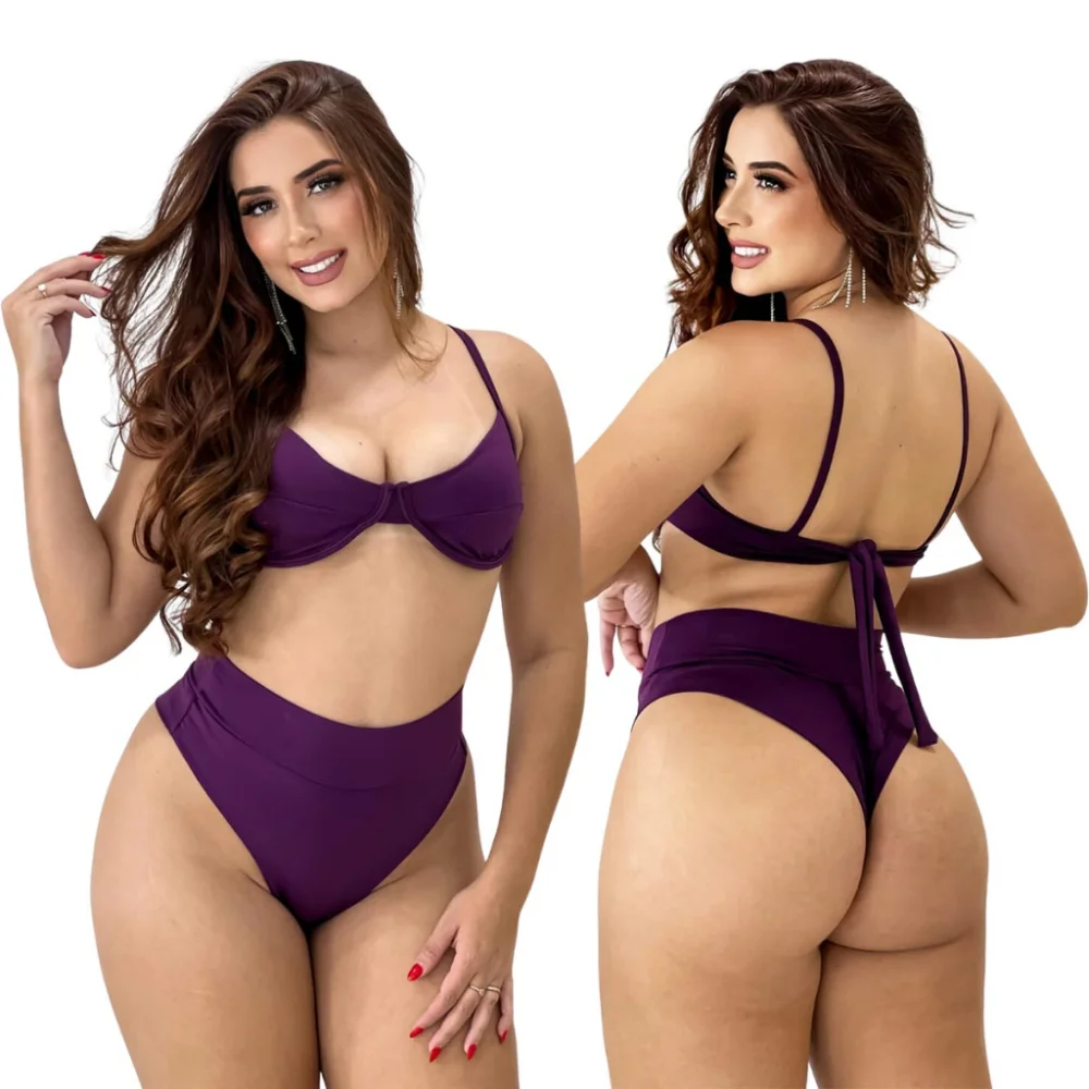 Biquíni Hot Pants Aro Meia Taça Cintura Alta Feminino com Bojo Suplex Marinho