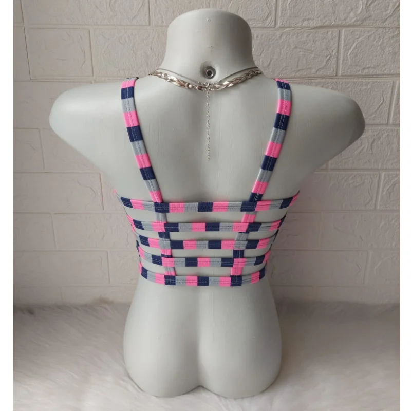 Blusa Cropped Feminina com Tiras nas Costas e Alcinha - Blogueirinha ROSA COM CINZA