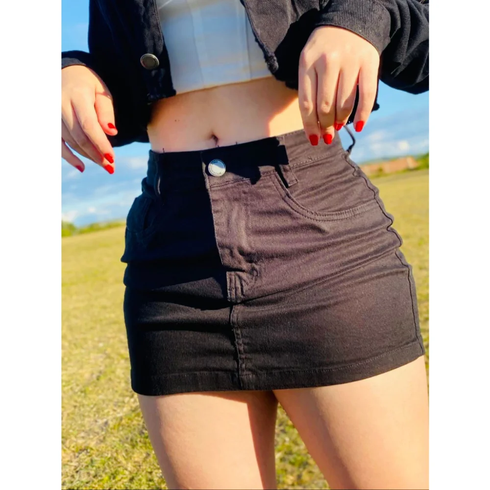 Saia jeans preta clara e escura Saia preta