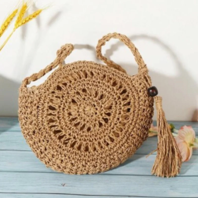 Bolsa Redonda de Palha Mayara com Alça de Ombro - Ref-4239 Marrom