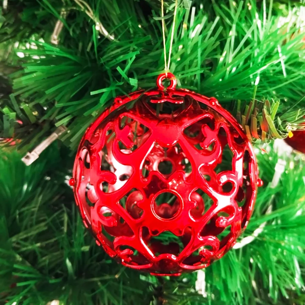Grande Bola de Natal Vermelha 3D Arabesca Fosca Brilhante - Pack com 6 Unidades Único